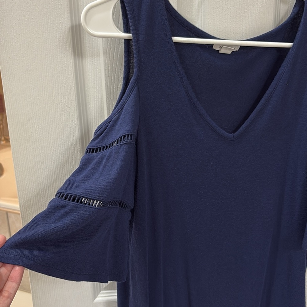 Westport Blue Cold Shoulder Ruffled Top - Picture 2 of 2